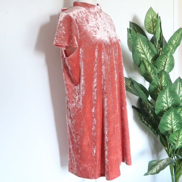 Madewell Blush Pink Crushed Velvet Dress Tie Back Short Sleeve Mock Neck Size L - Picture 8 of 13